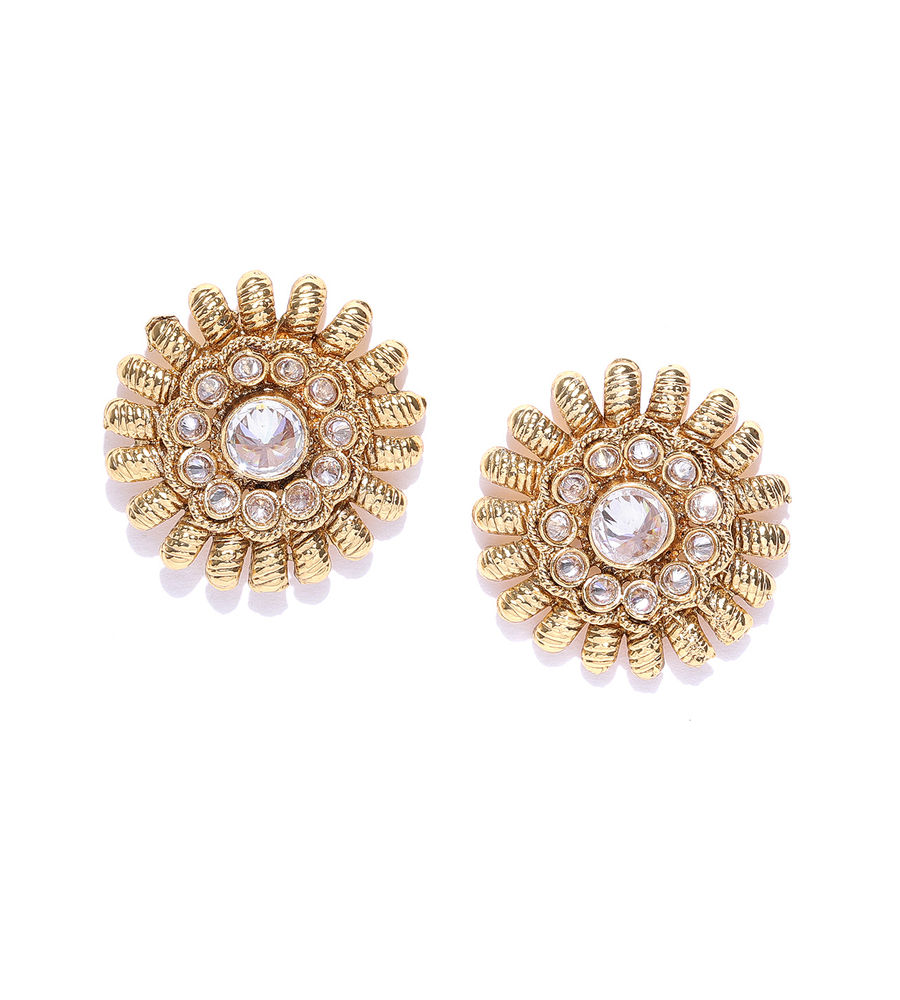 YouBella Gold-Plated Textured Circular Oversized Studs